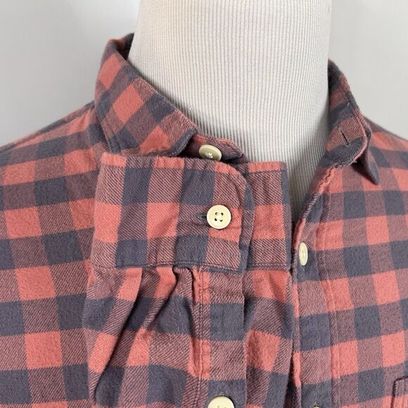 J Crew Large Flannel Casual Shirt Pink Gray Plaid 100% Cotton Button Front - Picture 4 of 5